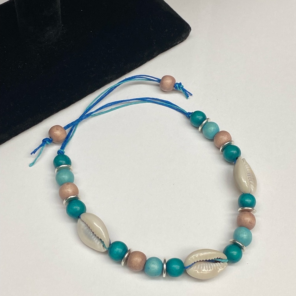 Unisex Wood Bead and Cowrie Shell Hemp Bracelet or Anklet